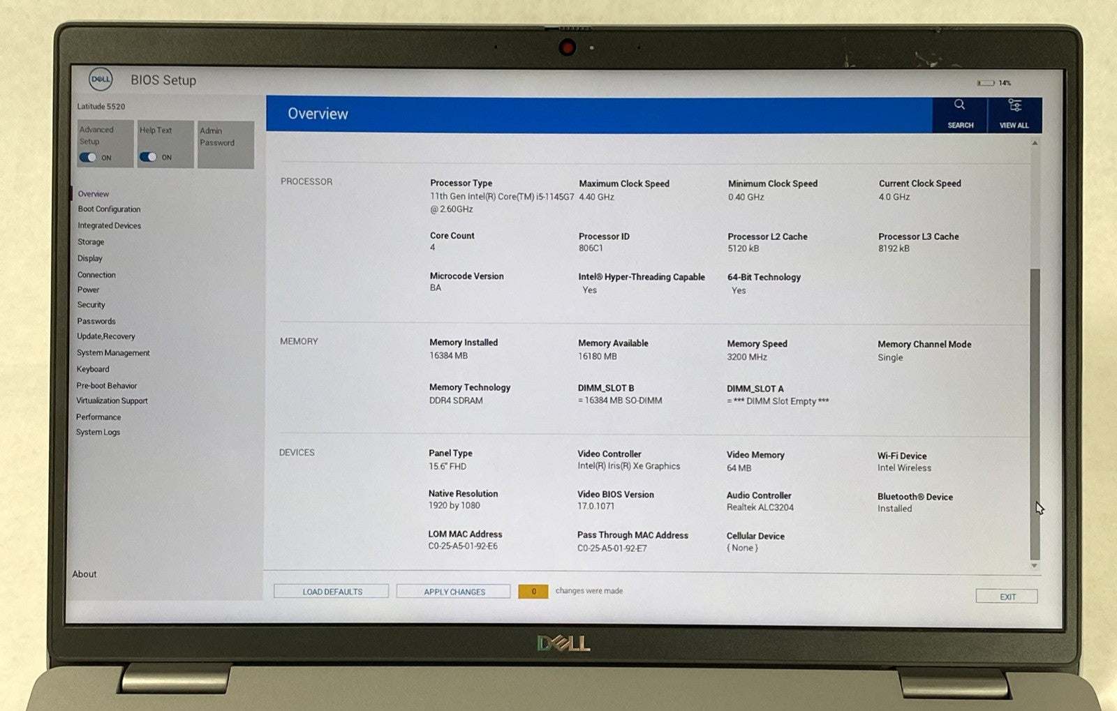 Dell Latitude 5520 Intel Core i5-1145G7 2.60 GHz 16 GB RAM 15.6" No SSD No OS