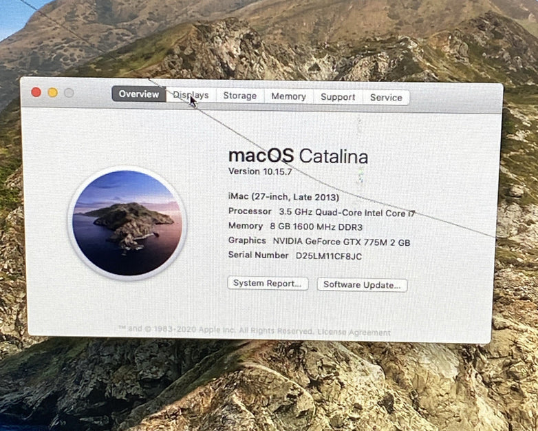 Apple A1419 iMac 2013 27" 3.5GHz Core i7 8GB RAM 1TB HDD macOS 10.15.7