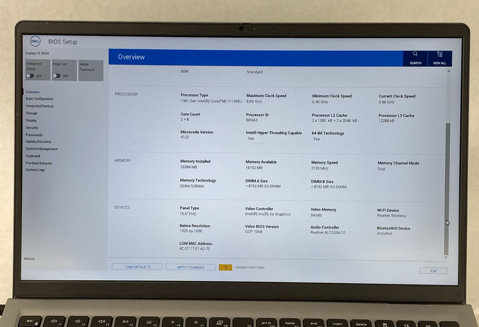 Dell Vostro 15 3530 Intel Core i7-1355U 1.77 GHz 16 GB RAM 15.6" No HDD No OS