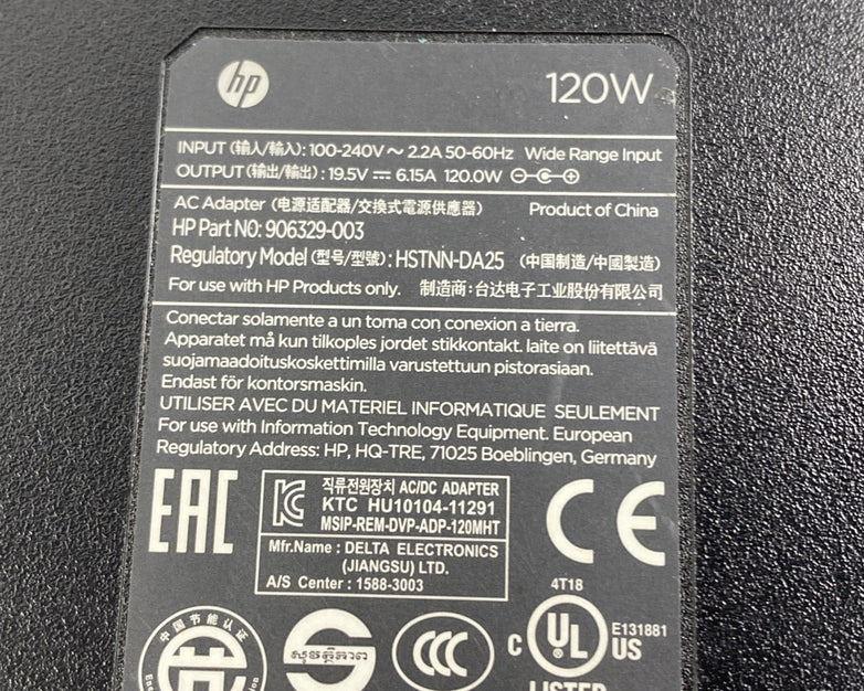 HP HSTNN-DA25 120W 19.5V 6.15A 7.4mm Barrel AC Adapter - Lot of 6 No Power Cord