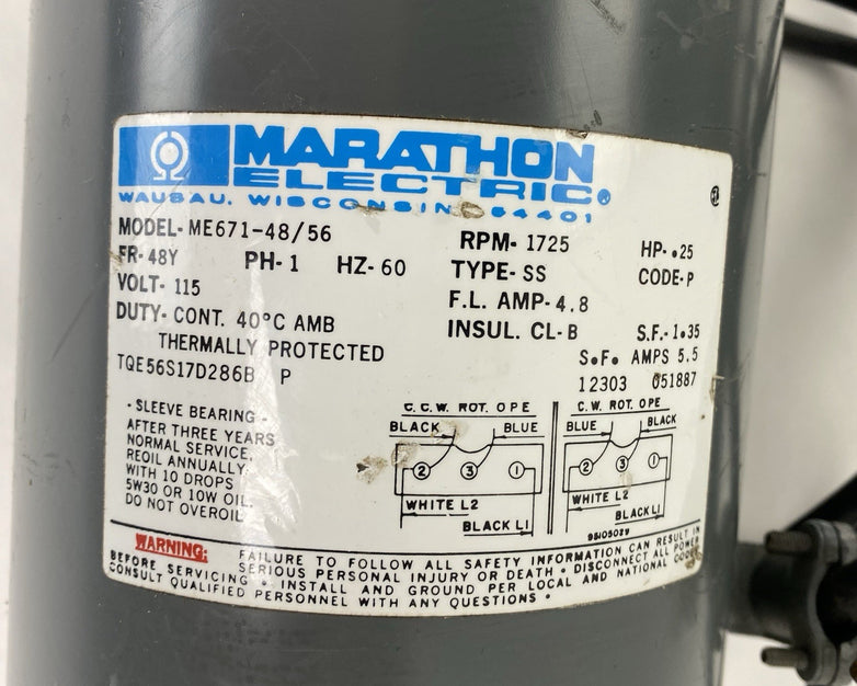 Marathon Electric ME671-48/56 115V 1725 Electric Motor Tested