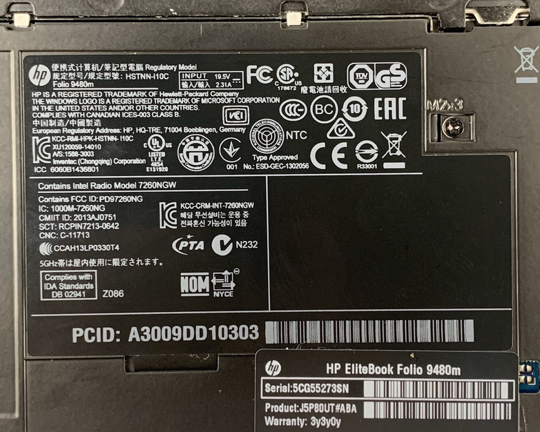 HP EliteBook Folio 9480m i7-4600U 2.1 GHz 8 GB RAM No SSD/OS/AC/Battery
