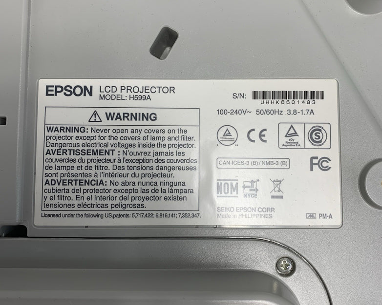 Epson H599A BrightLink 595Wi LCD Lamp Projector 2750 Lamp Hours - No Remote