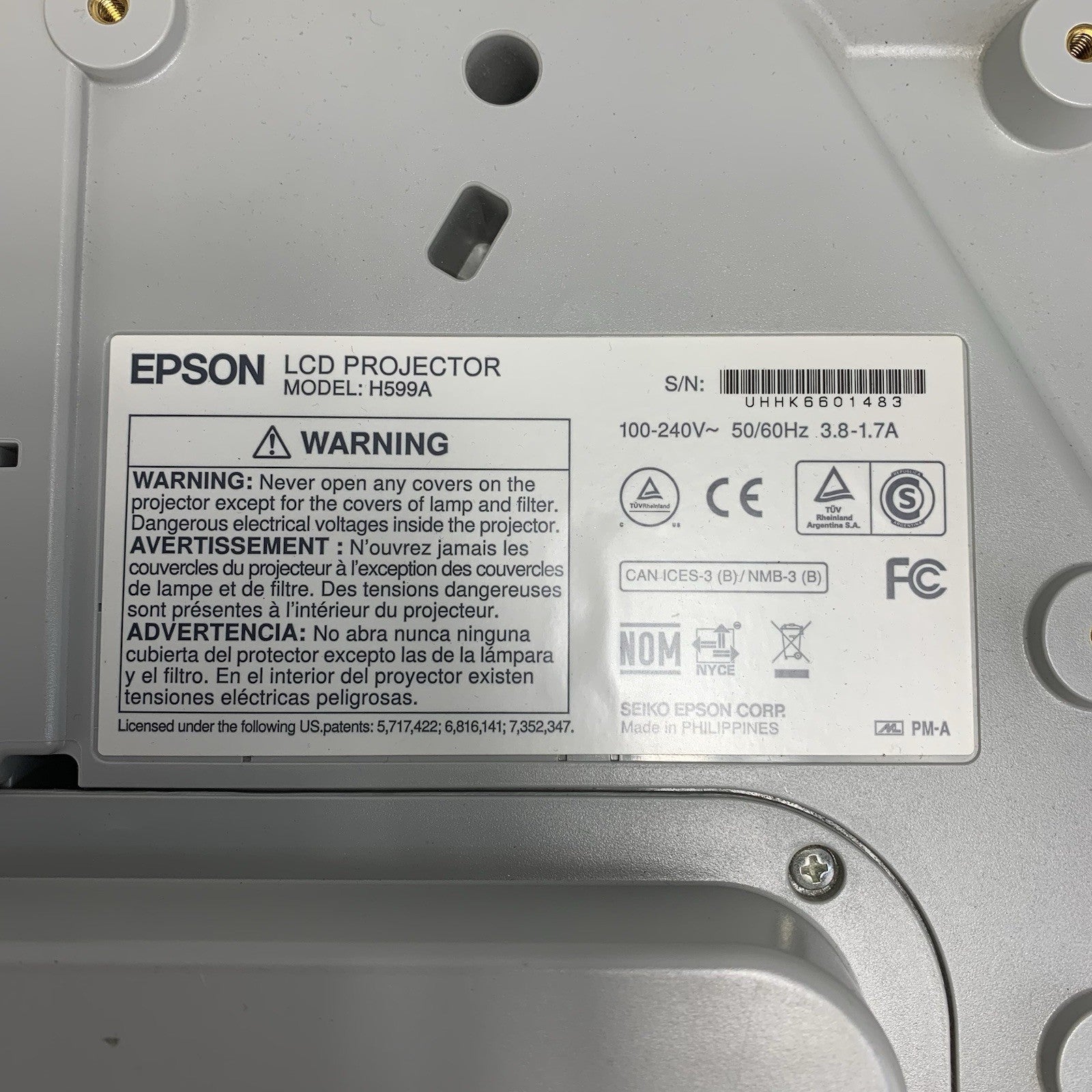 Epson H599A BrightLink 595Wi LCD Lamp Projector 2750 Lamp Hours - No Remote7