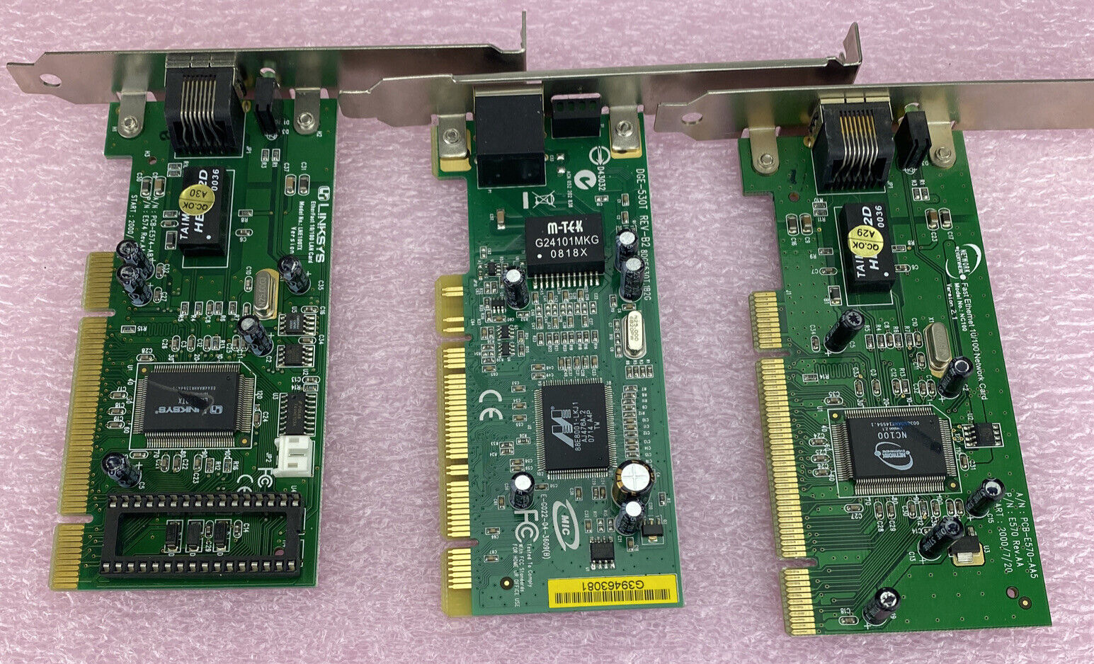 Lot of 3 various Ethernet 100Mbs LAN PCI cards DGE-530T LNE100TX PCB-E570-AA5