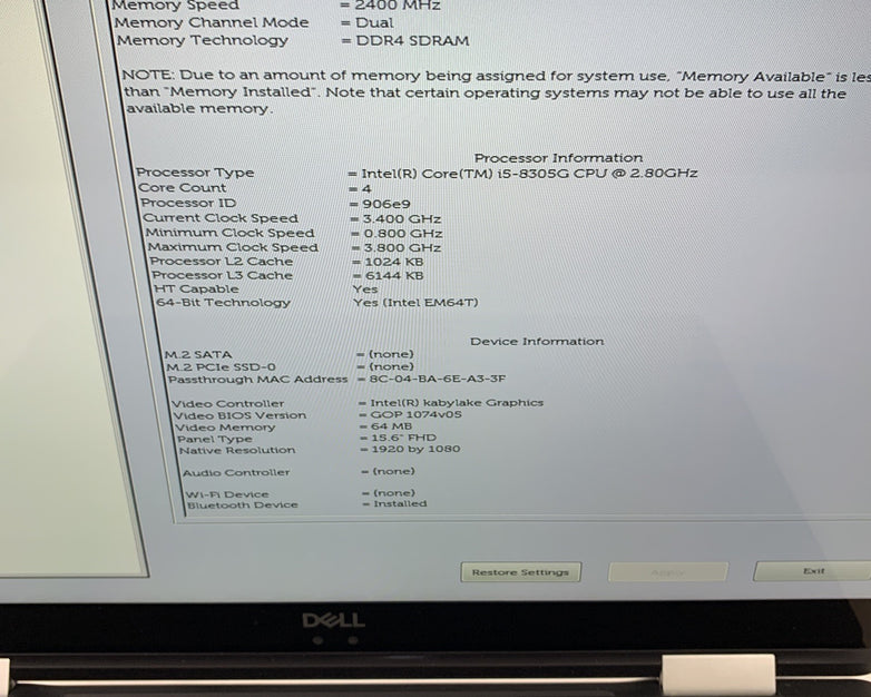 Dell XPS 15 9575 2-in-1 15.6" i5-8305G 2.8 GHz 8 GB Ram No OS No HDD No Batt