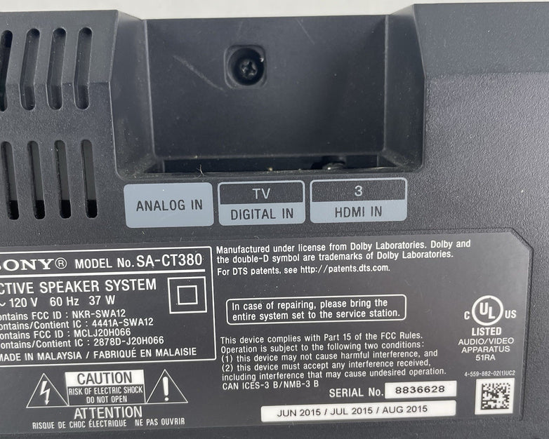 Sony SA-CT380 Active Speaker System Soundbar Bluetooth NFC Dolby