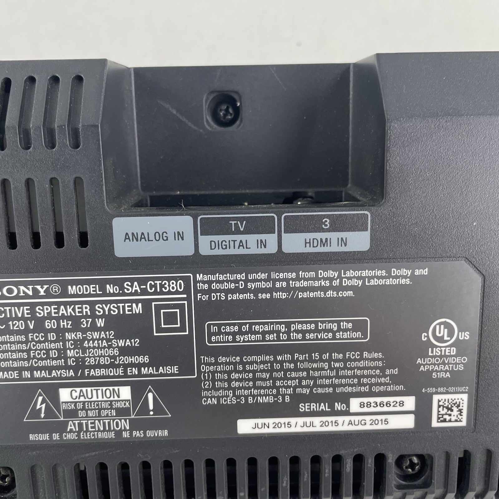 Sony SA-CT380 Active Speaker System Soundbar Bluetooth NFC Dolby