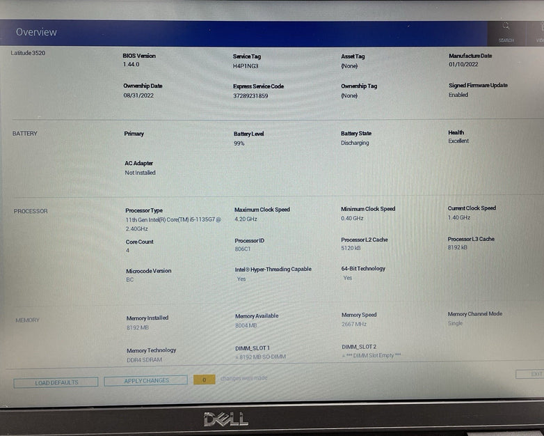 Dell Latitude 3520 15.6" i5-1135G7 2.40 GHz 8 GB RAM No SSD/OS/AC - Worn Keys