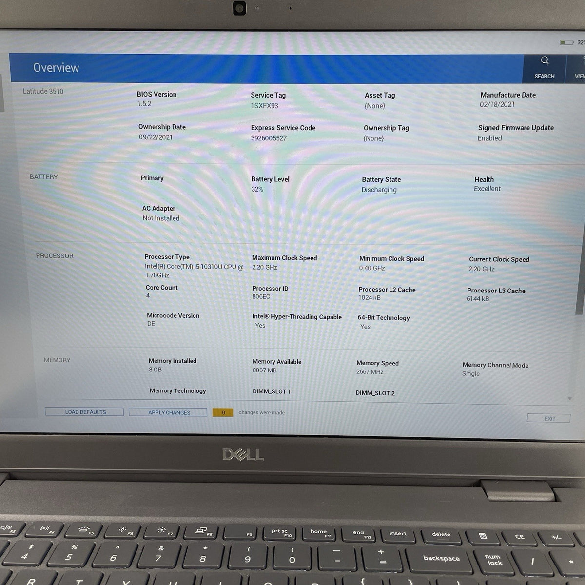 Dell Latitude 3510 15.6" i5-10310U 2.20 GHz 8 GB RAM No SSD/OS/AC4