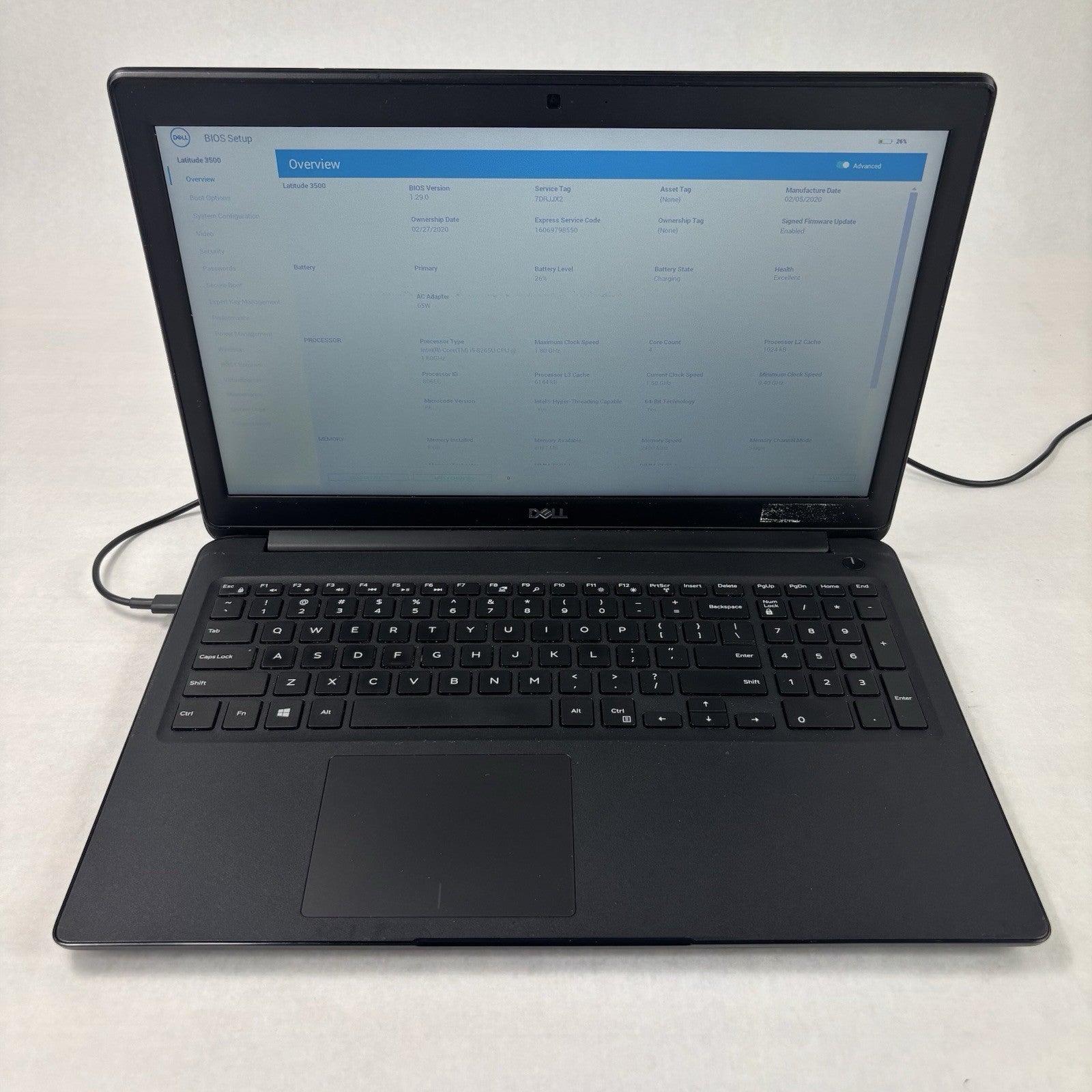 Dell Latitude 3500 15.6" Laptop i5-8265U 1.6 GHz 8 GB Ram No OS No HDD No AC