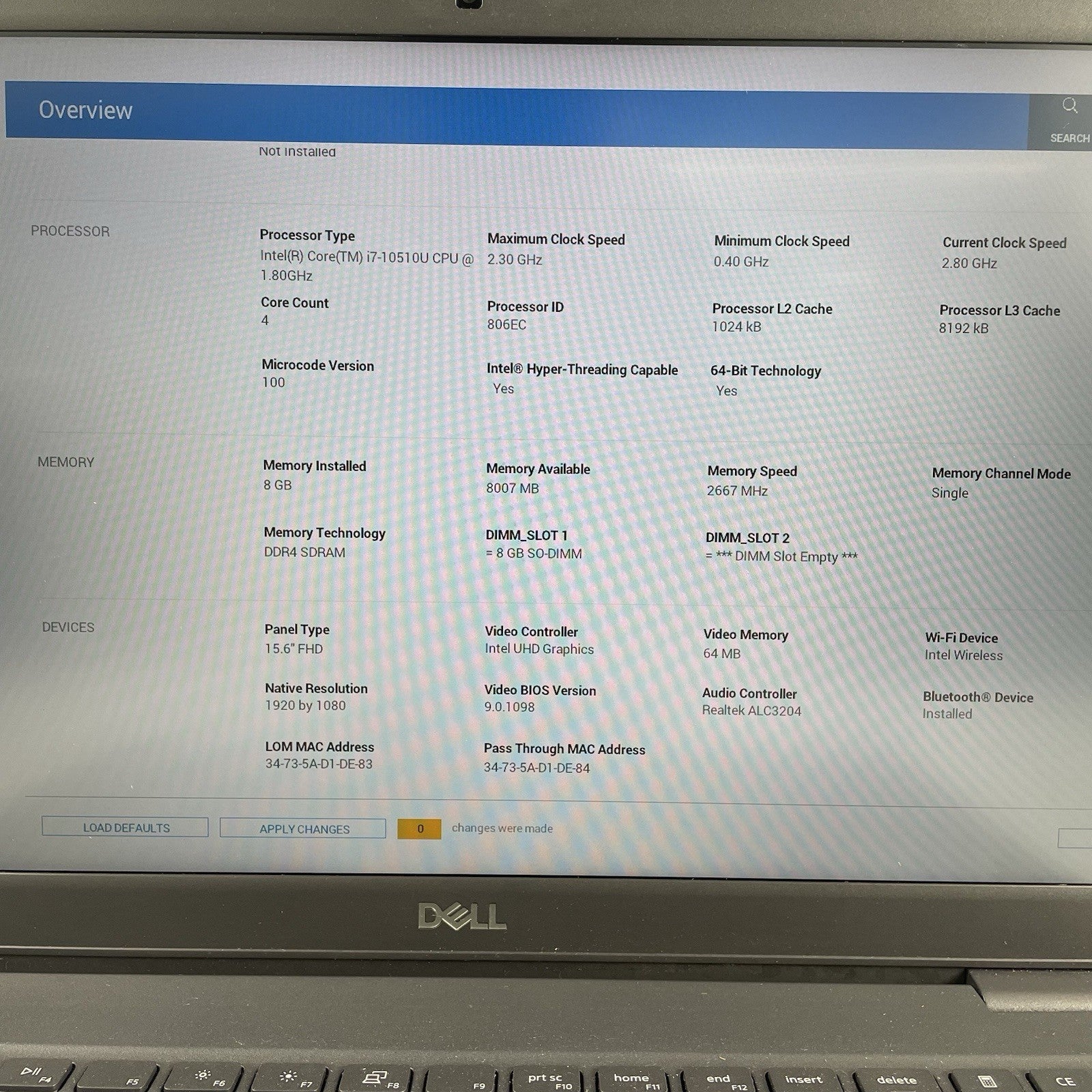 Dell Latitude 3510 15.6" i7-10510U 1.80 GHz 8 GB RAM No SSD/OS/AC - Bad M.24