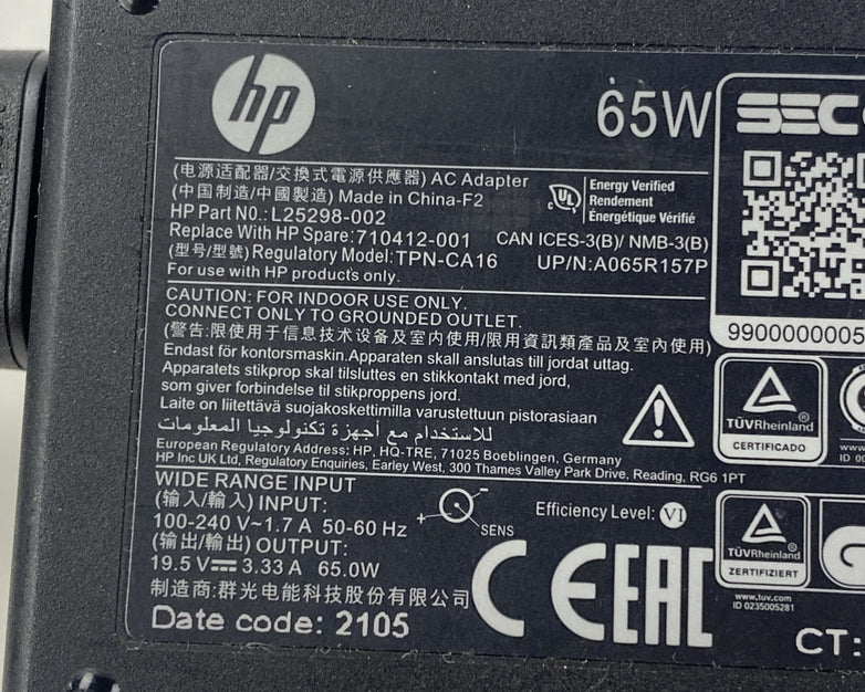 HP TPN-CA16 65W 19.5V 3.33A Blue Tip Barrel AC Adapter - Mixed Lot of 5