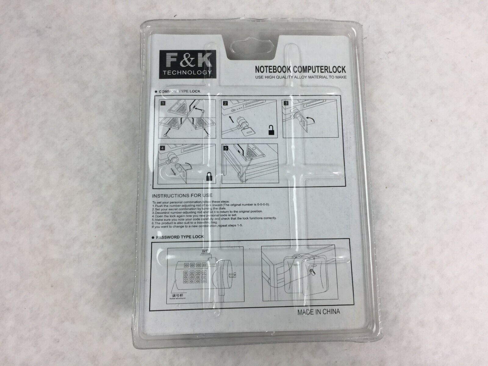 F & K Technology Notebook Computer Cable Key Lock (Lot of 5)