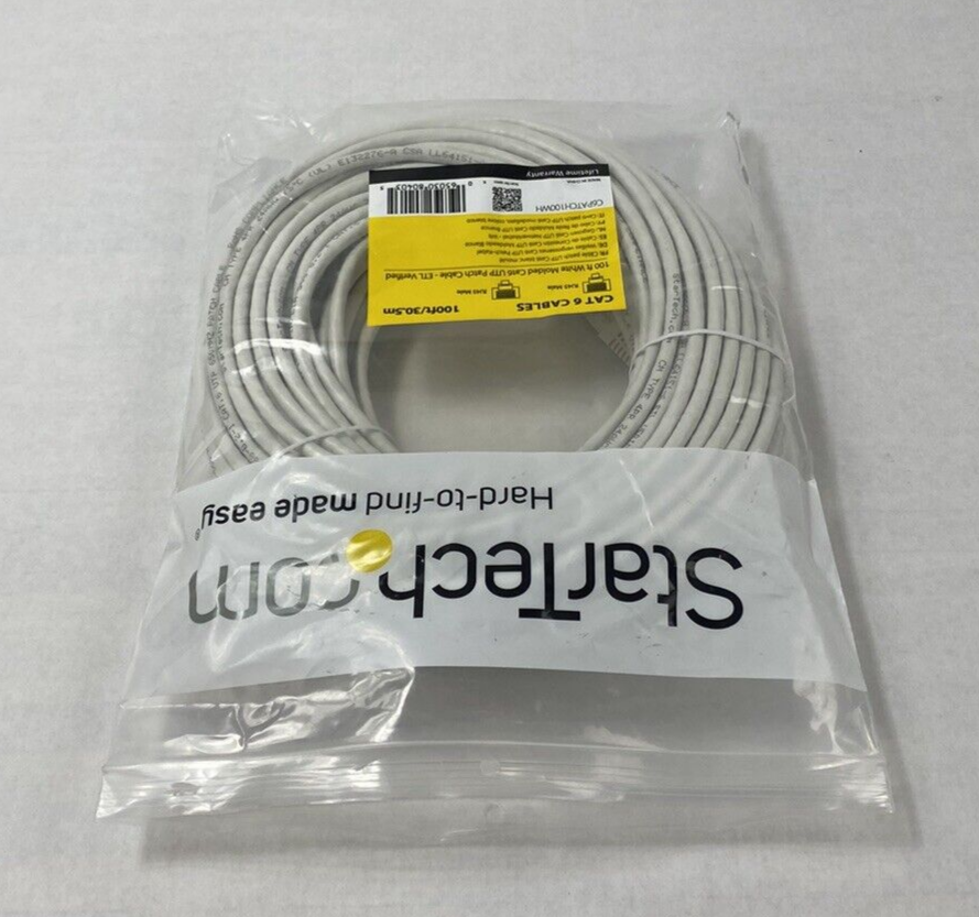 Startech C6PATCH100WH 100 Ft White Molded Cat6 UTP Patch Cable ETL Verified