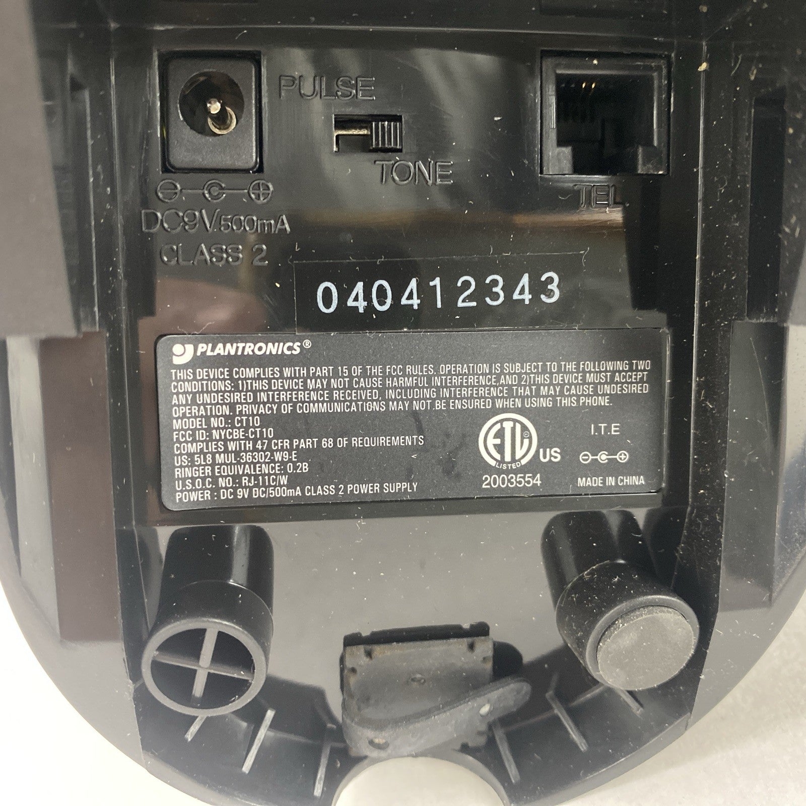 Plantronics Model CT10 Cordless Telephone Phone Headset Base w/ AC Adapter