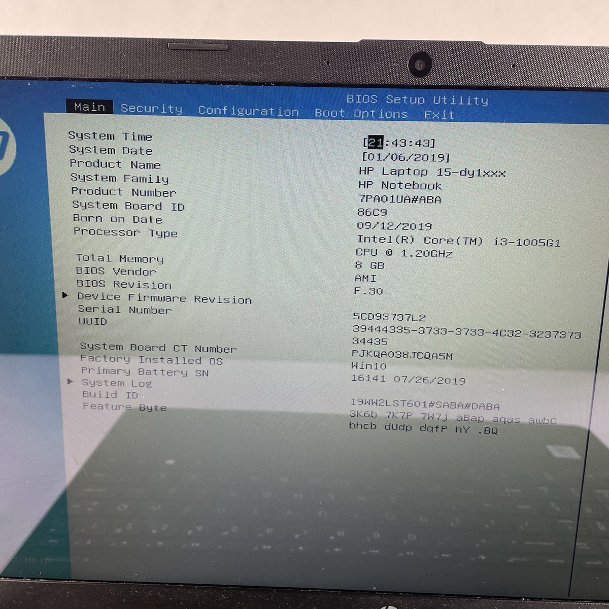 HP 15-dy1731ms 15.6" i3-1005G1 1.20 GHz 8 GB RAM No SSD/OS/AC3