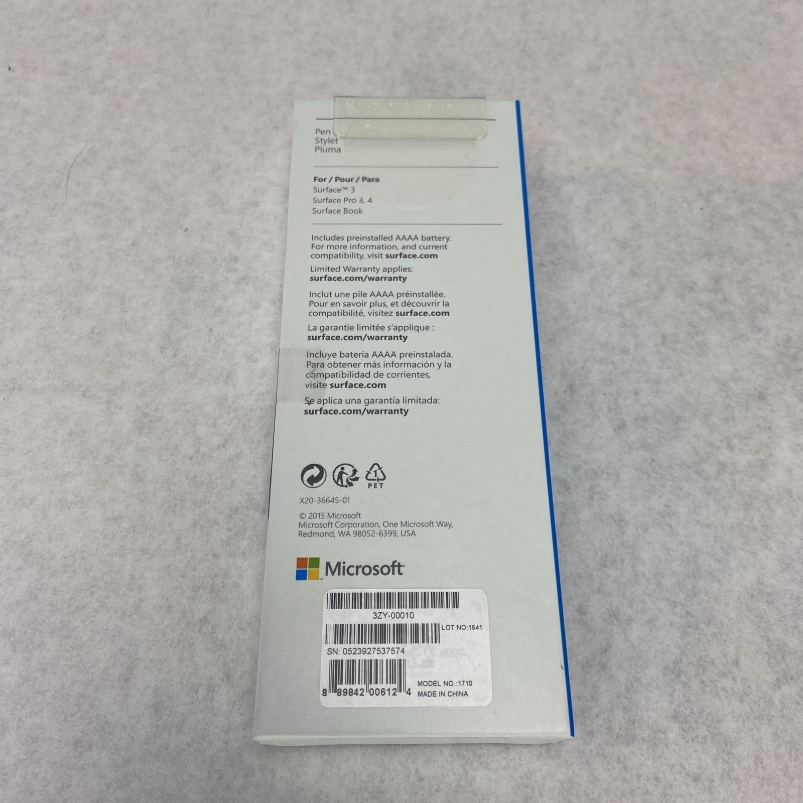 Microsoft Surface Pen Stylus Platinum Model No 3ZY-00010 New in Box