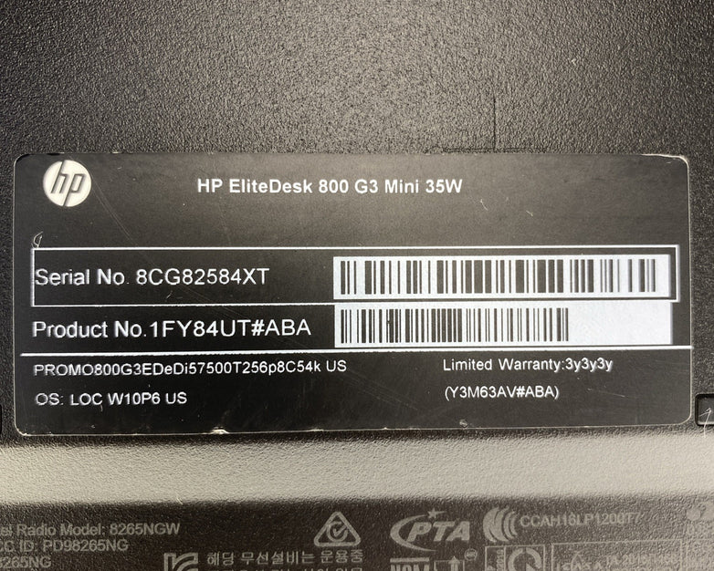 HP EliteDesk 800 G3 Mini 35W 4 Core i5-7500T 2.70GHz 1X8GB RAM WiFi No AC No HDD