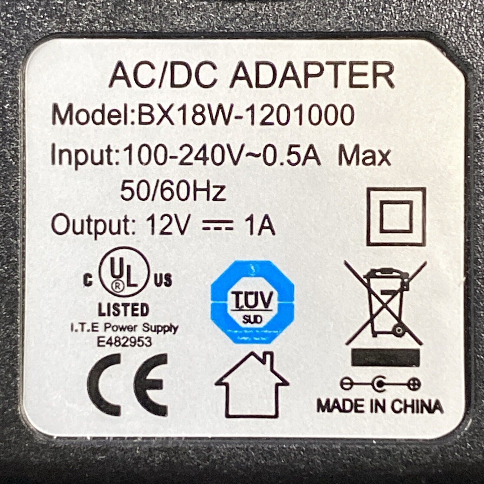Unbranded BX18W-1201000 12V 1A AC/DC Adapter w/ International Wall Plug Adapters