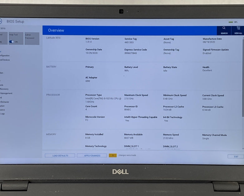 Dell Latitude 3510 Intel Core i5-10210U 1.60 GHz 8GB RAM 15.6" No SSD No OS