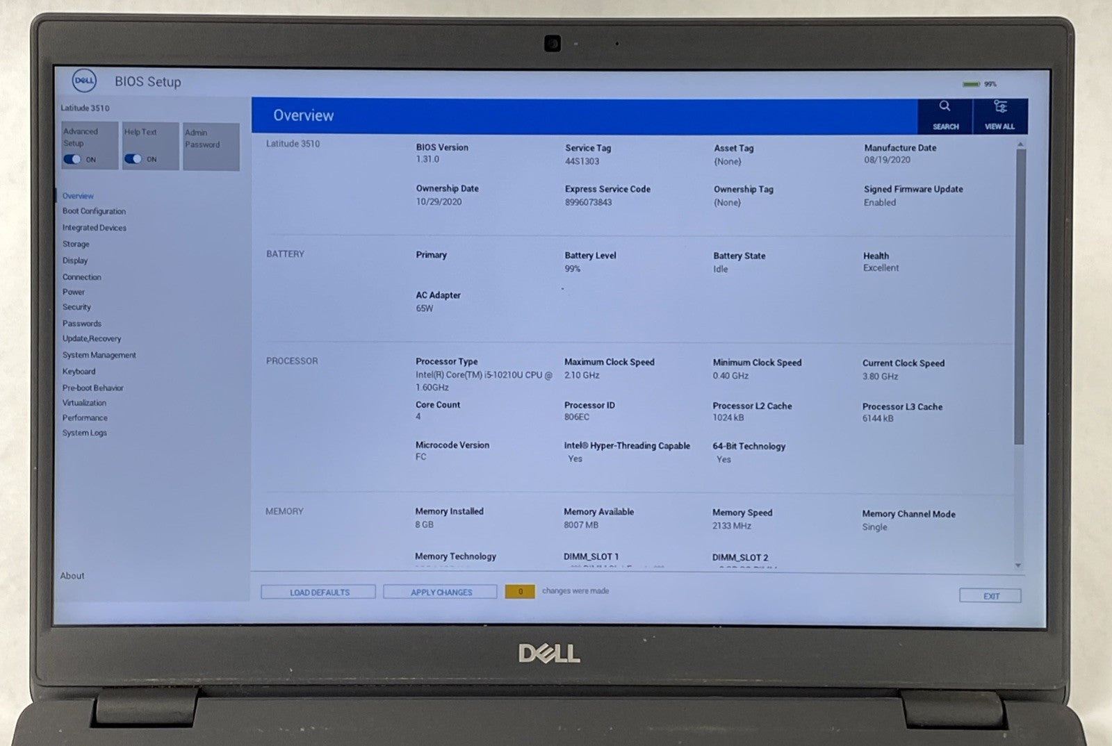 Dell Latitude 3510 Intel Core i5-10210U 1.60 GHz 8GB RAM 15.6" No SSD No OS