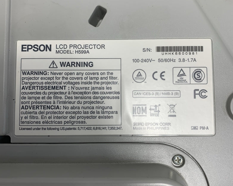 Epson H599A BrightLink 595Wi LCD Lamp Projector 691 Lamp Hours - No Remote