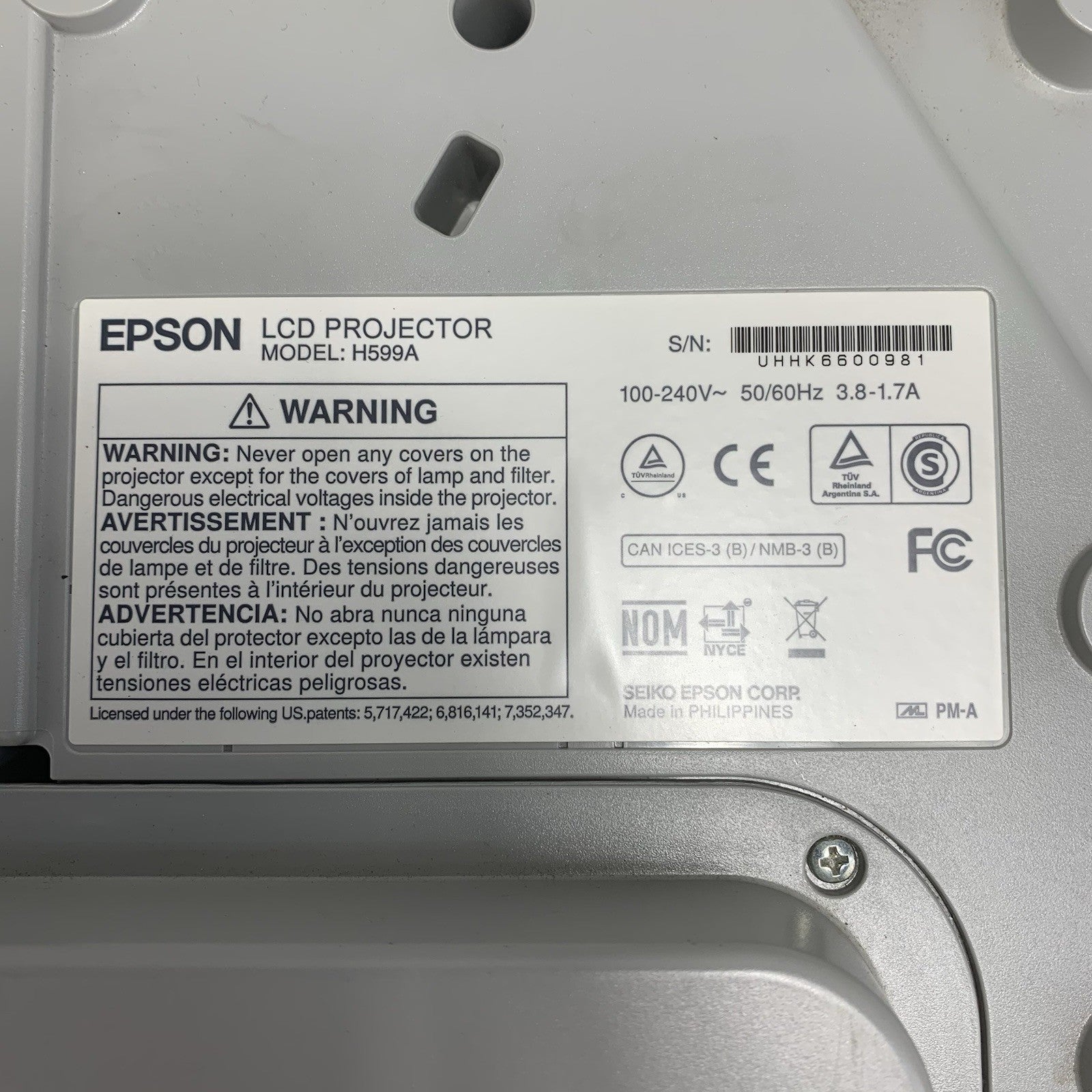Epson H599A BrightLink 595Wi LCD Lamp Projector 691 Lamp Hours - No Remote7
