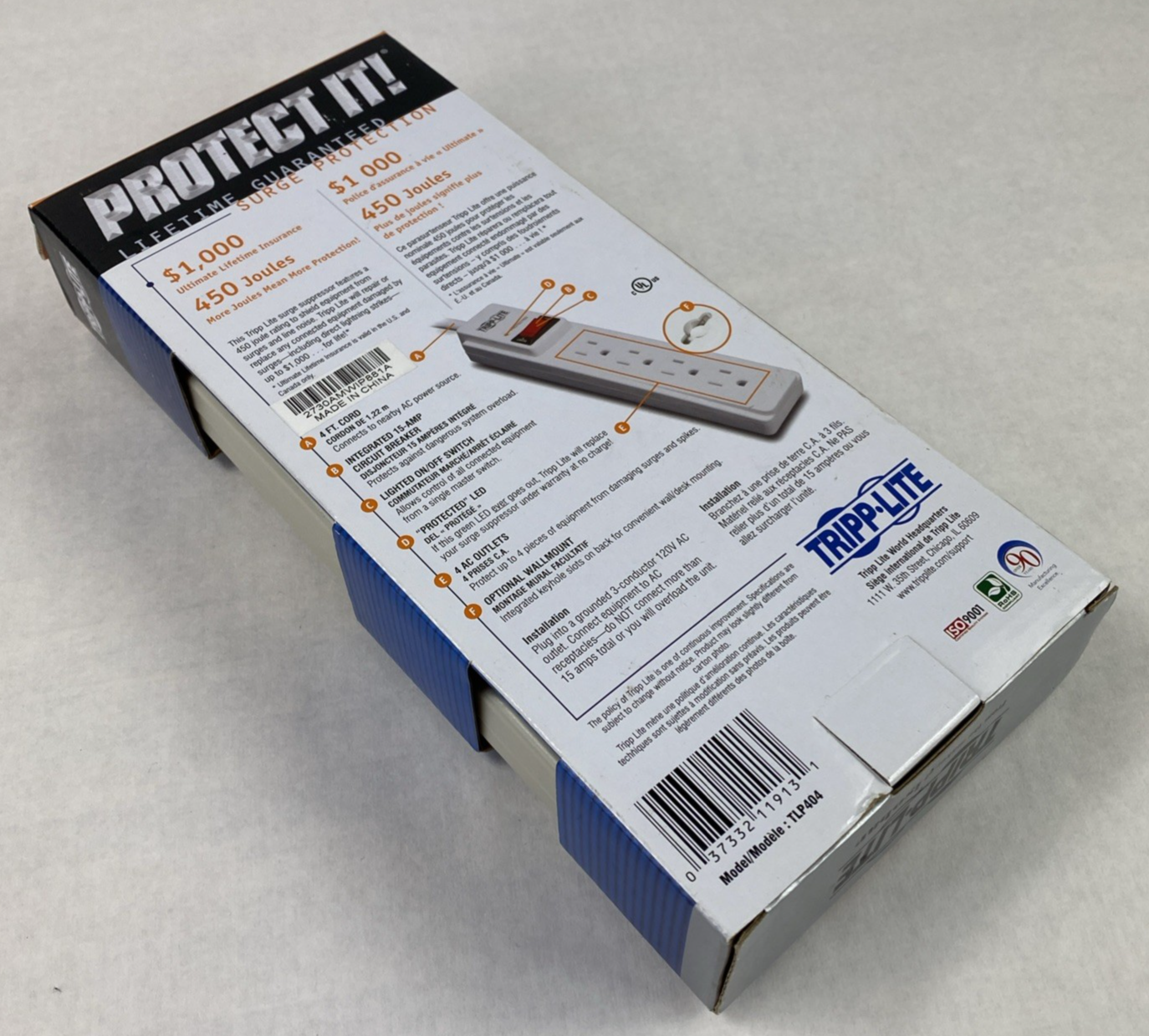 Tripp-Lite TLP404 4-Outlet 390J Surge Protector 4ft Power Strip