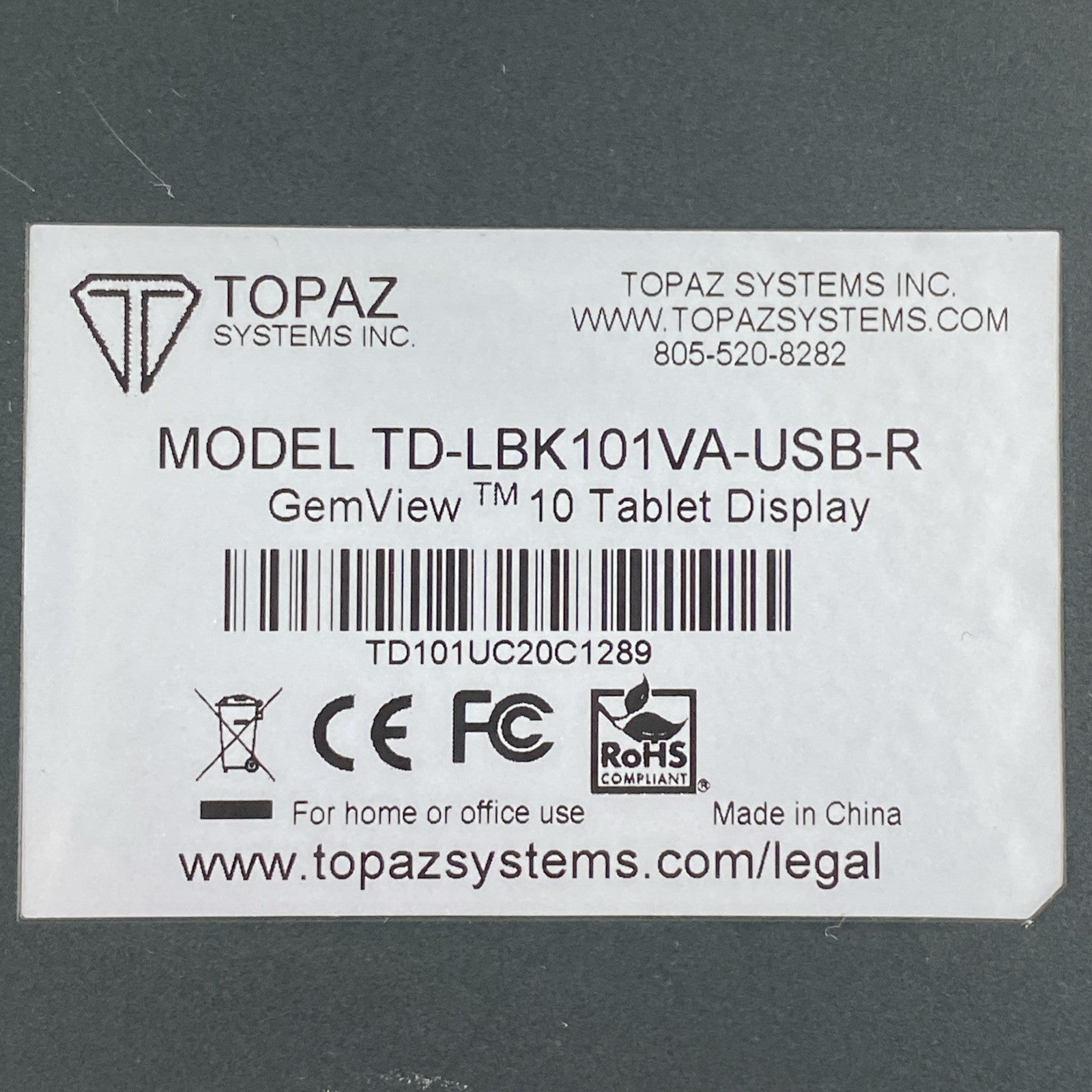 Topaz Systems GemView TD-LBK101VA-USB-R 10" USB Tablet Signature Terminal8