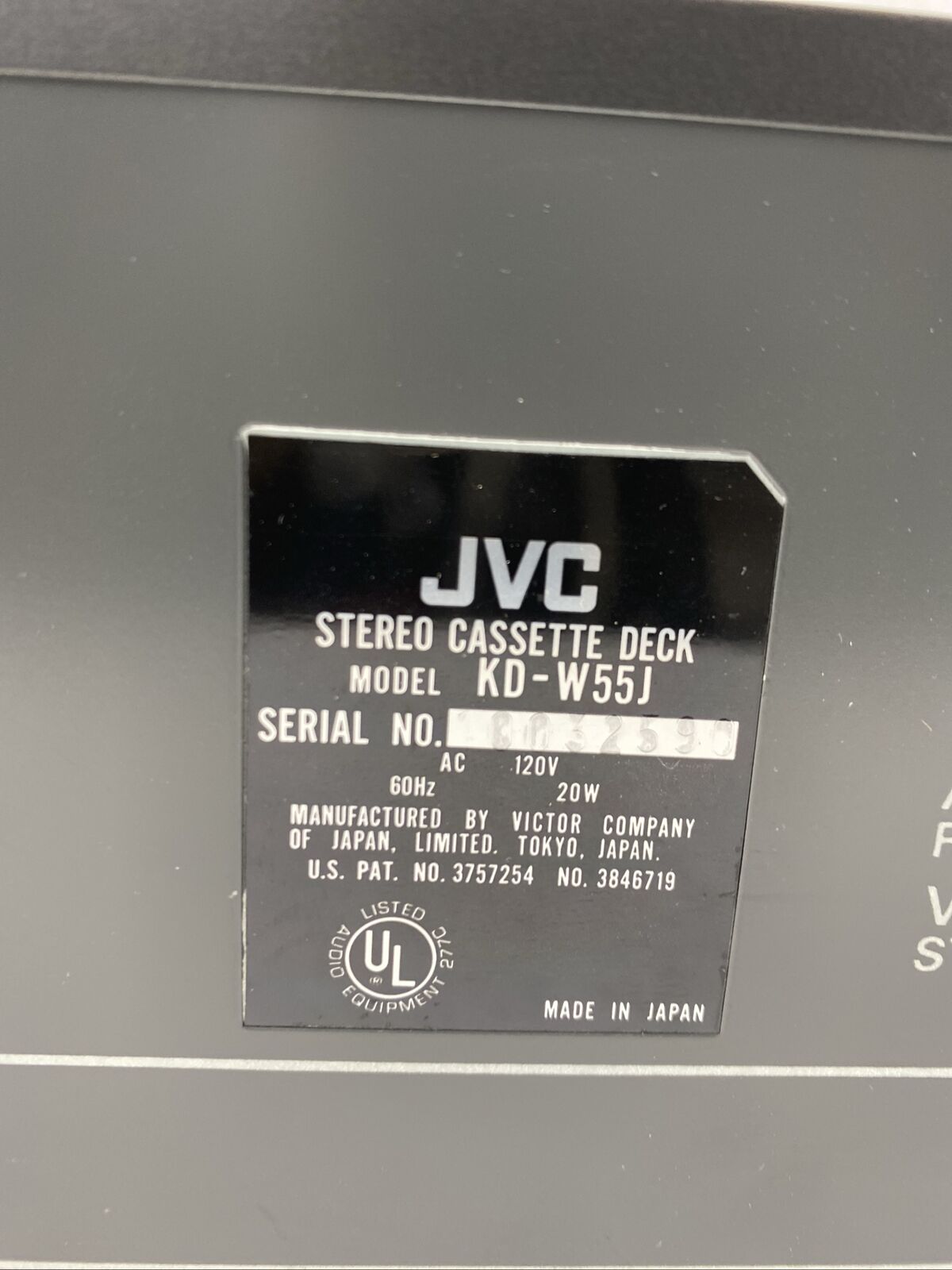 JVC KD-W55J Stereo Double Cassette Tape Deck 20W Dubbing FOR PARTS or REPAIR