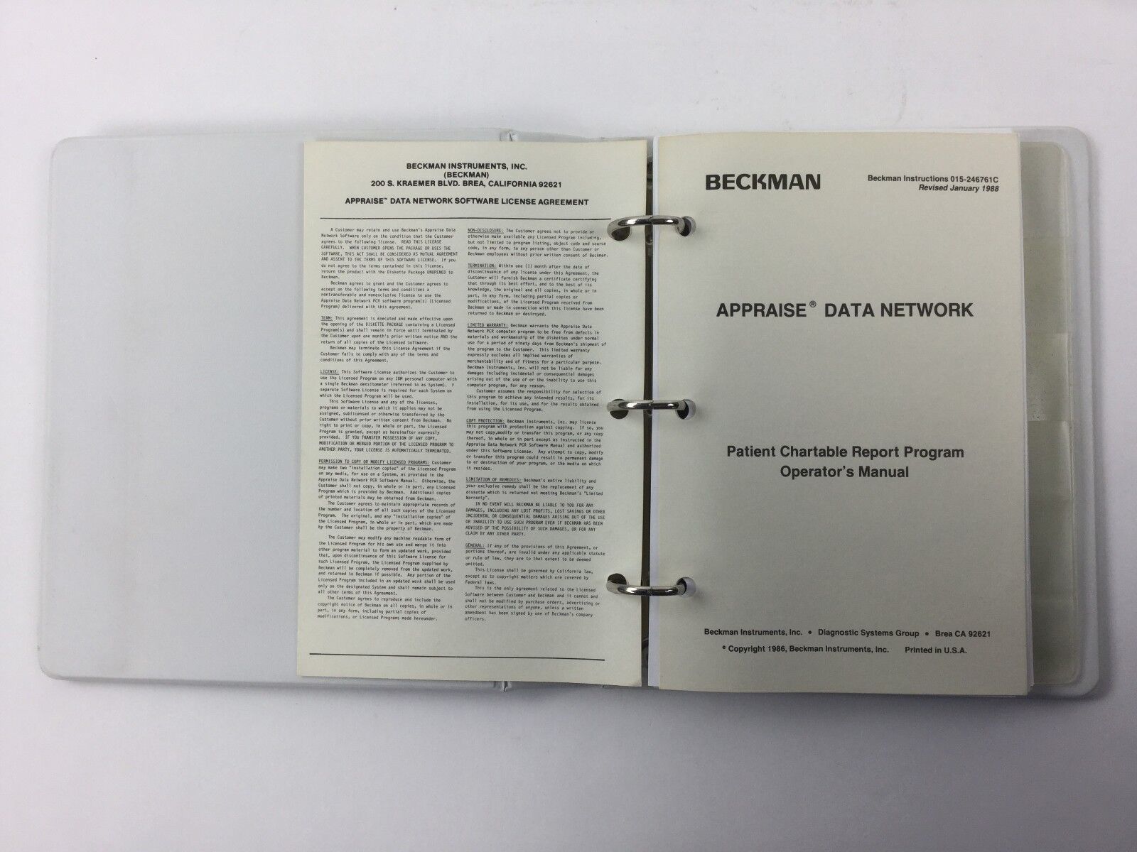 Beckman Appraise Data Network Patient Chartable Report Program Manual