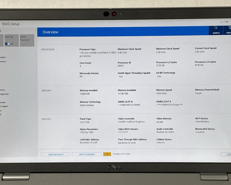 Dell Latitude 5520 Intel Core i5-1145G7 2.60 GHz 16 GB RAM 15.6" No SSD No OS