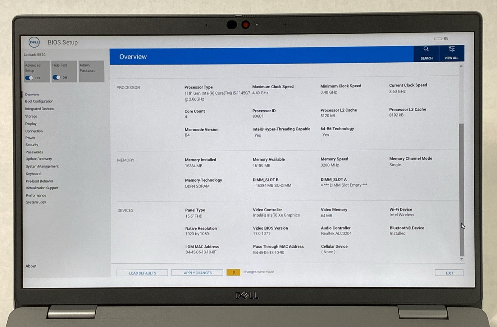 Dell Latitude 5520 Intel Core i5-1145G7 2.60 GHz 16 GB RAM 15.6" No SSD No OS