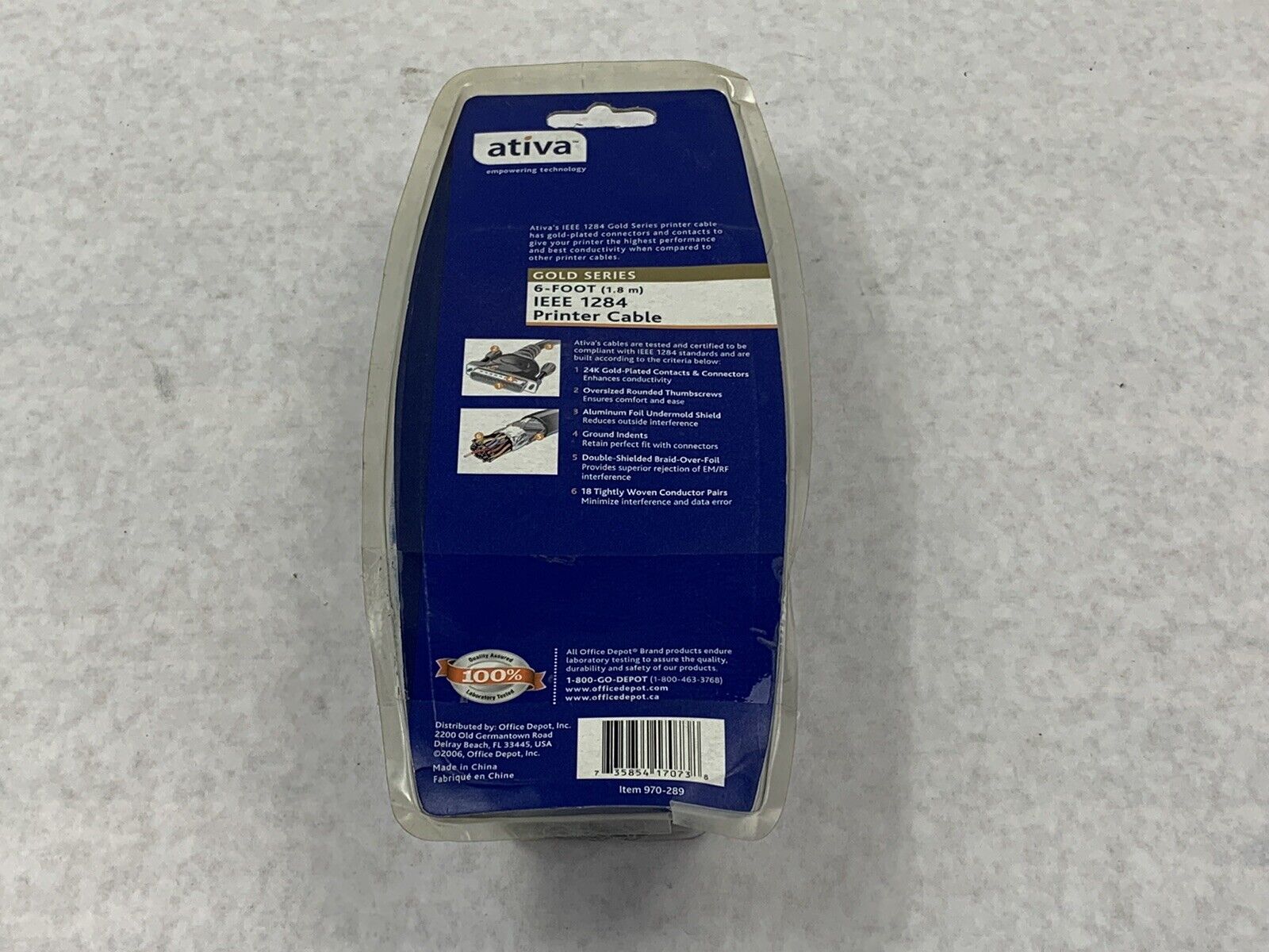 Ativa Gold Series 6 Foot IEEE 1284 Printer Cable 24K Gold-Plated