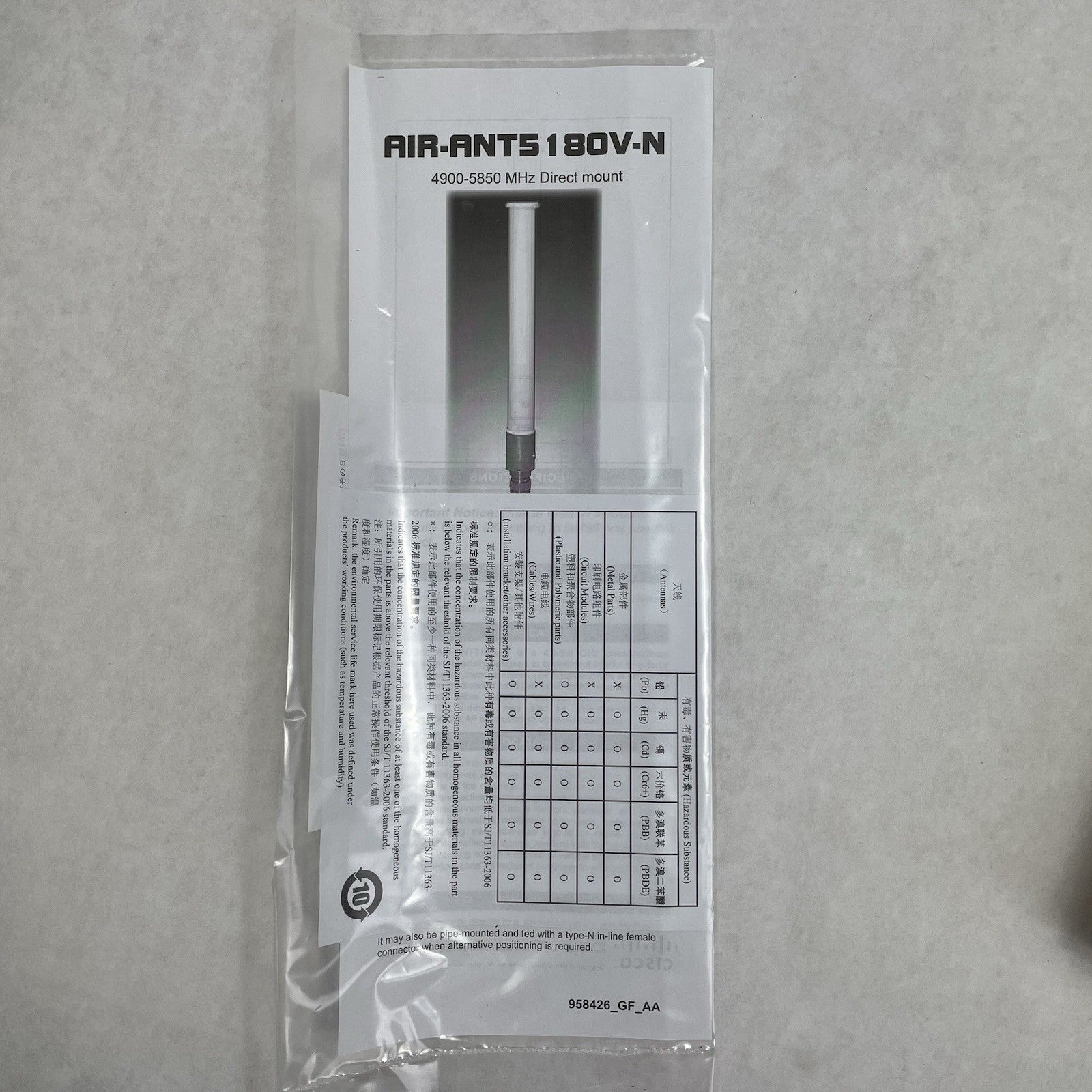 Cisco AIR-ANT5180V-N 8.0 DBI Omni Directional Antennas