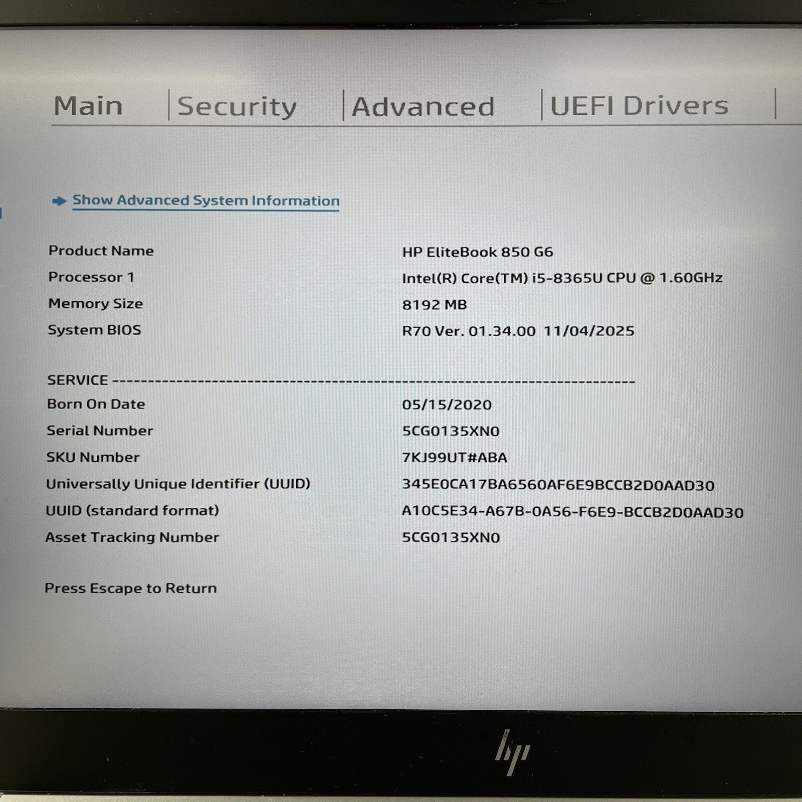 HP EliteBook 850 G6 15.6" i5-8365U 1.60 GHz 8 GB RAM No SSD/OS/AC - Missing Keys2