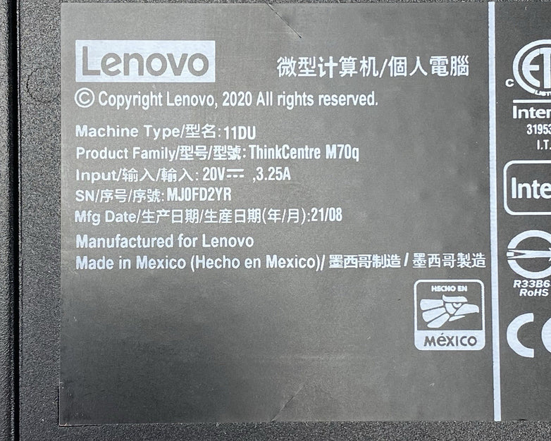 Lenovo ThinkCentre M70q Micro Intel Core i5-10500T 2.3GHz 16GB RAM No HDD/OS/AC