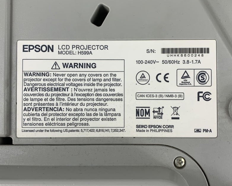 Epson BrightLink 595Wi H599A LCD Lamp Projector 2669 Lamp Hours - No Remote