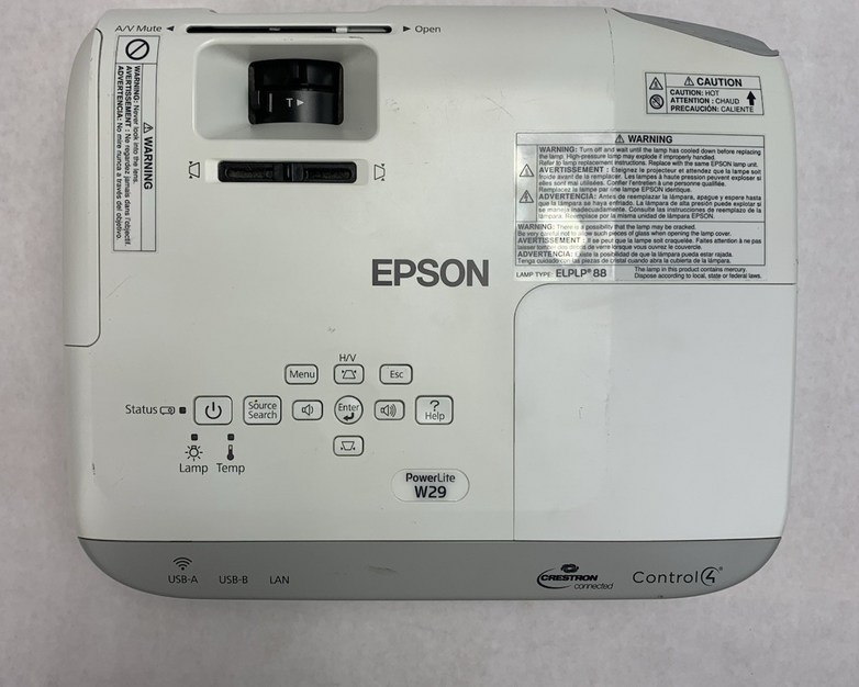 Epson PowerLite W29 H690A LCD Lamp Projector 1075 Hours - No Remote Broken Cover