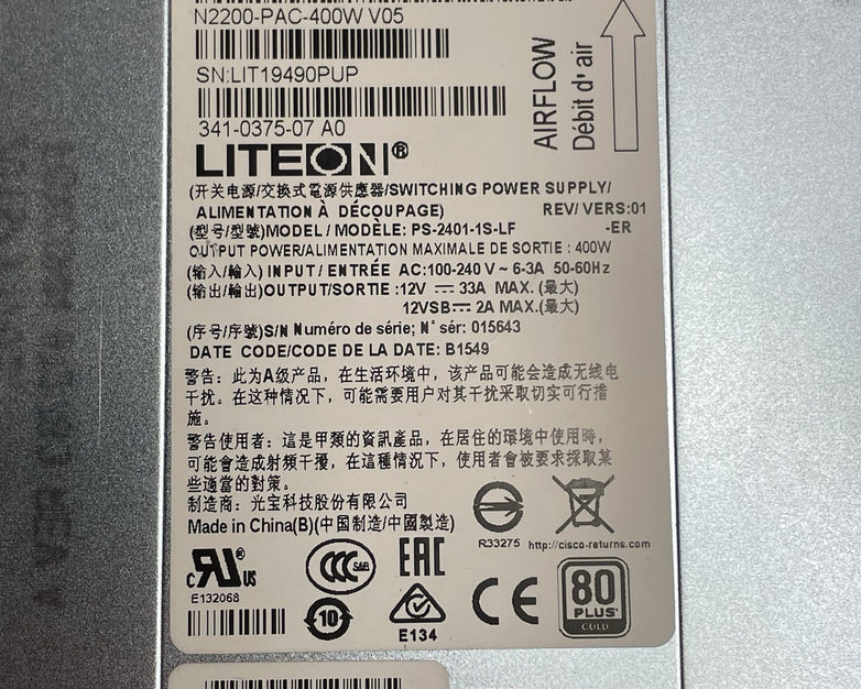 LiteOn Power Supply / Power Supply N2200-PAC-400W PS-2401-1S-LF 341-0375-07