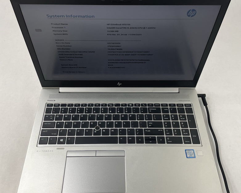 HP EliteBook 850 G6 15.6" i5-8365U 1.60 GHz 16 GB RAM No SSD/OS/AC/Batt