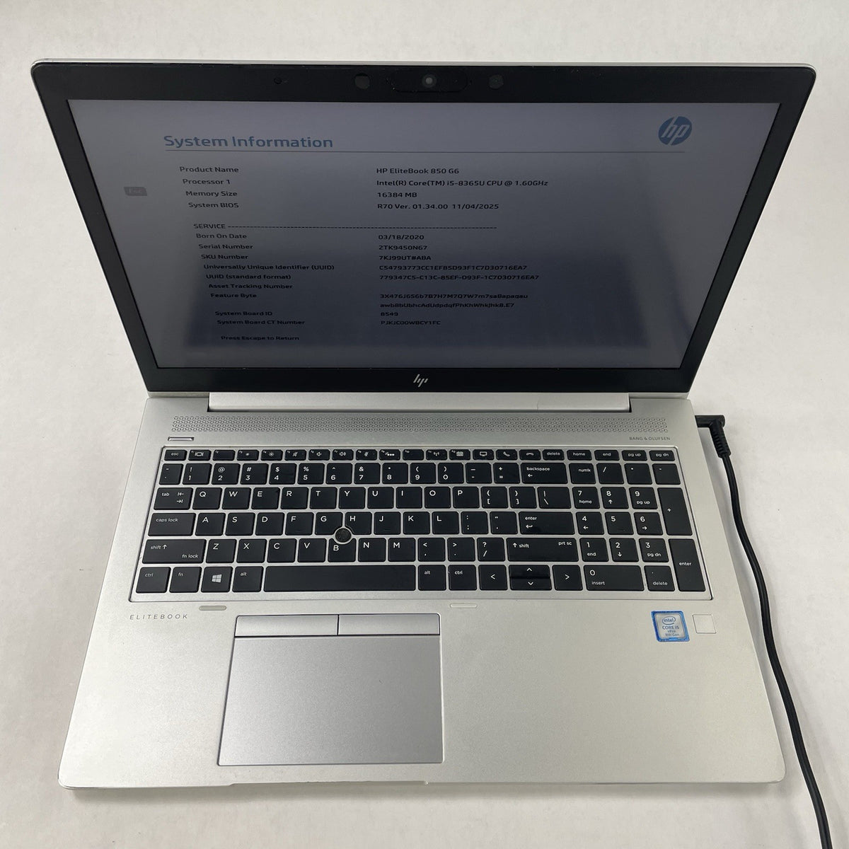 HP EliteBook 850 G6 15.6" i5-8365U 1.60 GHz 16 GB RAM No SSD/OS/AC/Batt3