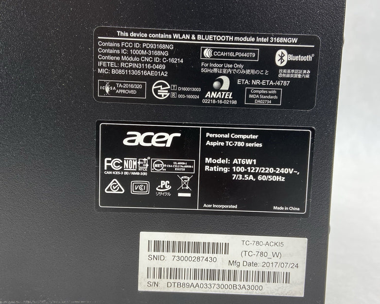 Acer Aspire TC-780 MT Intel Core i5-7400 3GHz 8GB RAM No HDD No OS