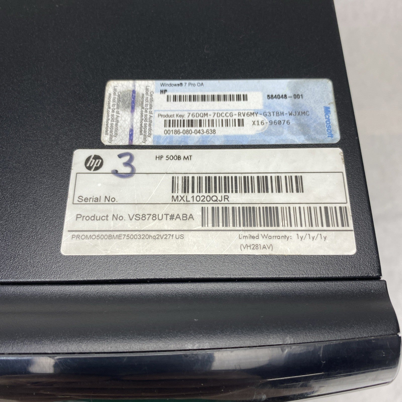 HP Pavilion 500B MT Intel Core 2 Duo E7500 2.93GHz 4GB RAM No HDD OS