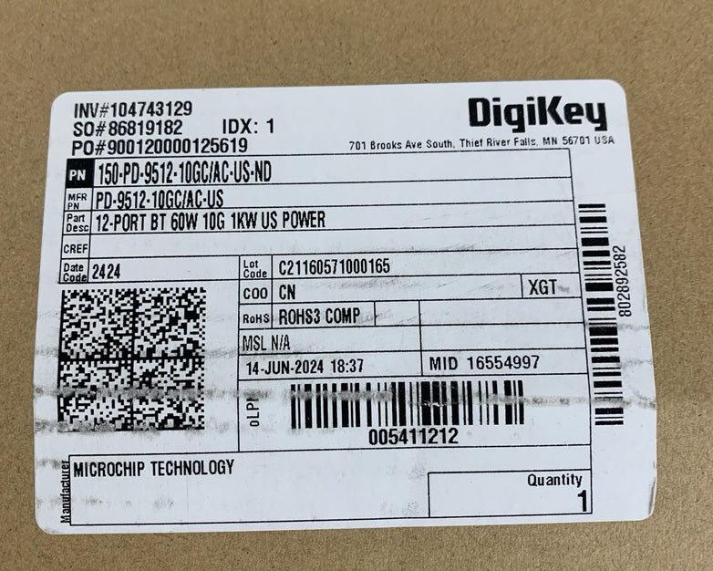 Microchip PD-9512-10GC/AC 12-Port BT 60W Switch Box Opened