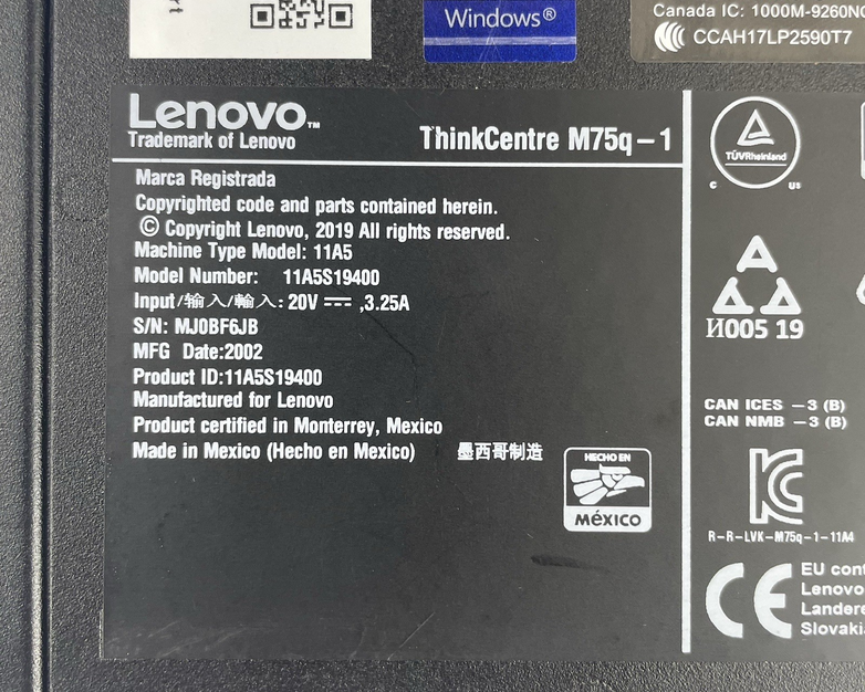 Lenovo ThinkCentre M75Q-1 AMD Ryzen5 Pro 3400GE 3.30GHz 8GB RAM No SSD/OS/AC