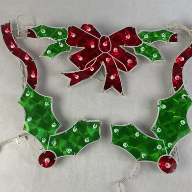 Celebrations 48" Holographic Holly With Bow Lighted Sign - Tested