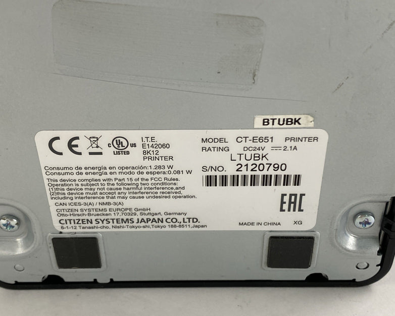 Citizen CT-E651 Printer w/ Bluetooth Tested No Cords 1953424 Page Count