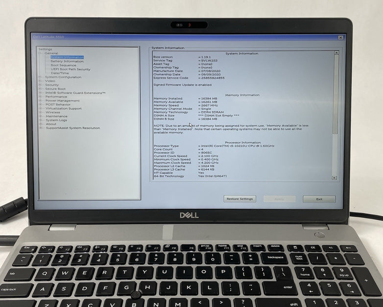 Dell Latitude 5510 15.6" Core i5-10210U 1.60 GHz 16 GB RAM No SSD No OS READ